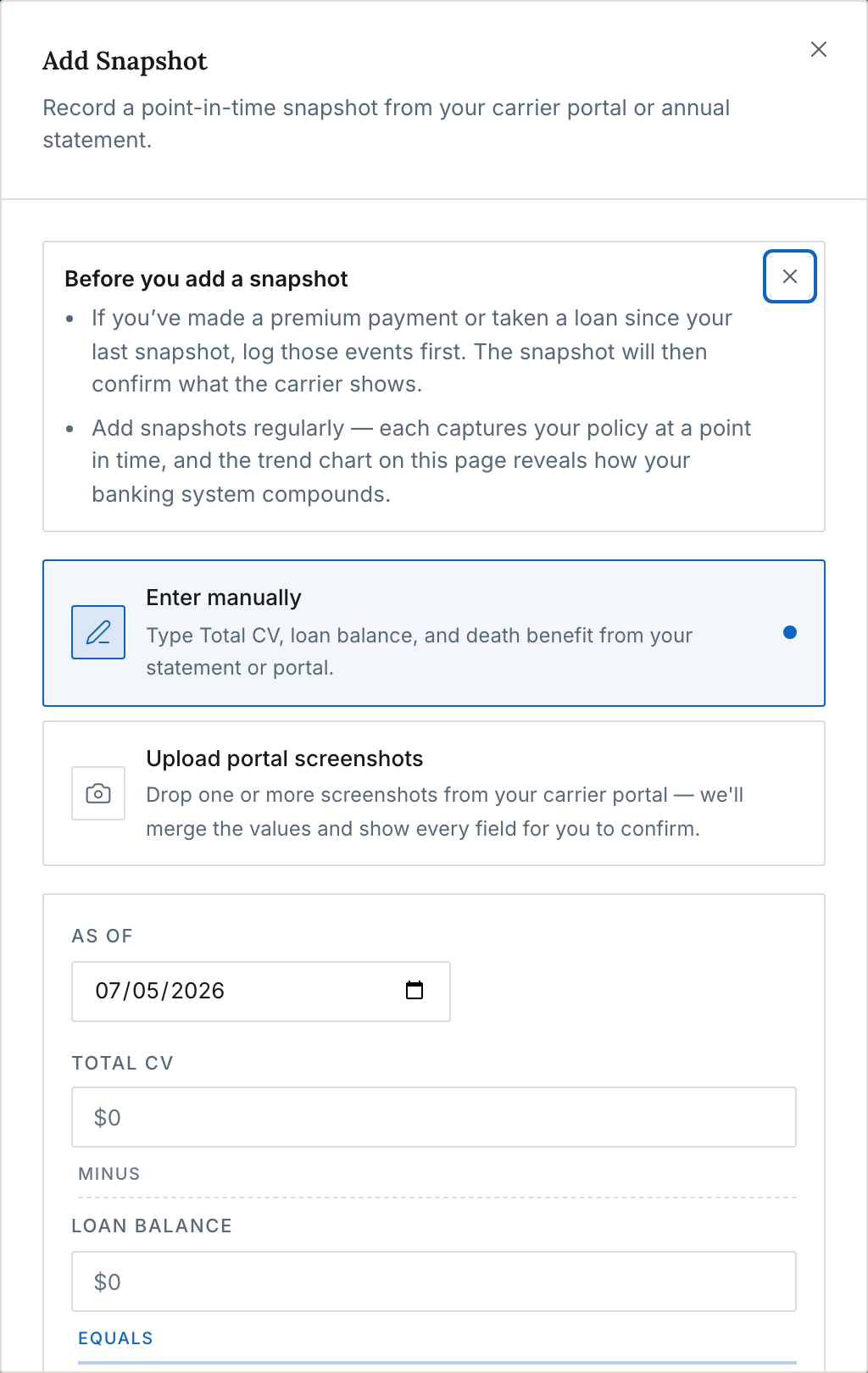 record snapshot dialog